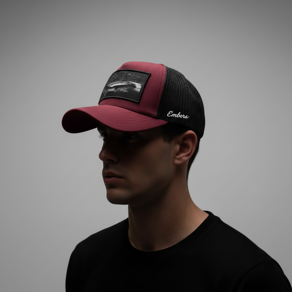Burgundy cap side view