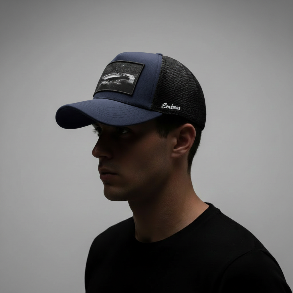 Navy blue cap profile view